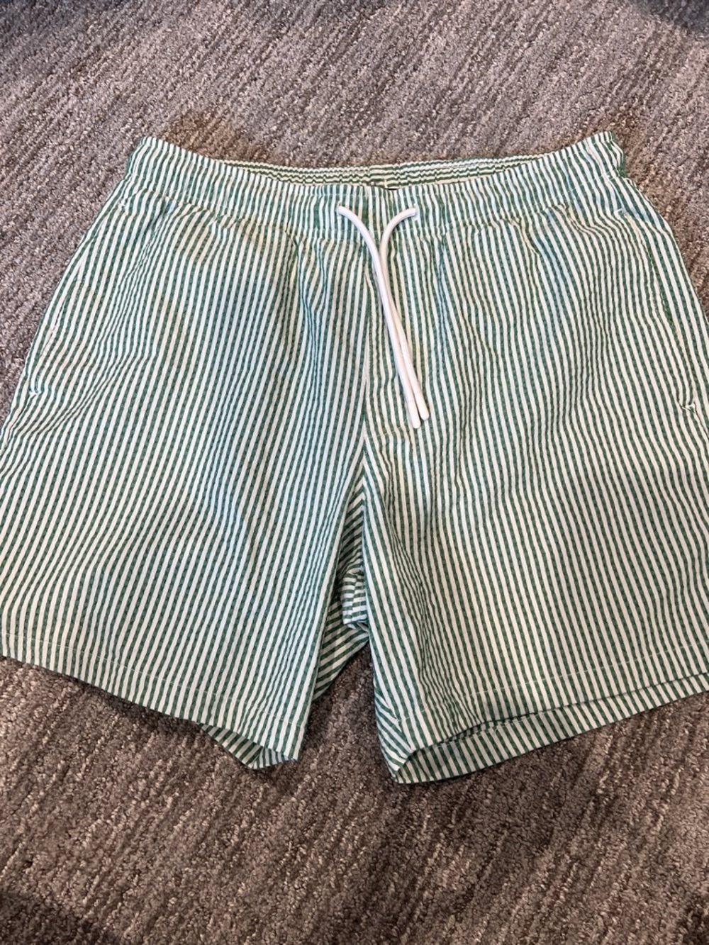 GAP Green and White Striped Seersucker Swim Trunks